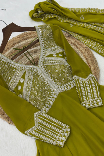 Ishani Parrot Green Sequin Beads Embroidered Gown With Duppata