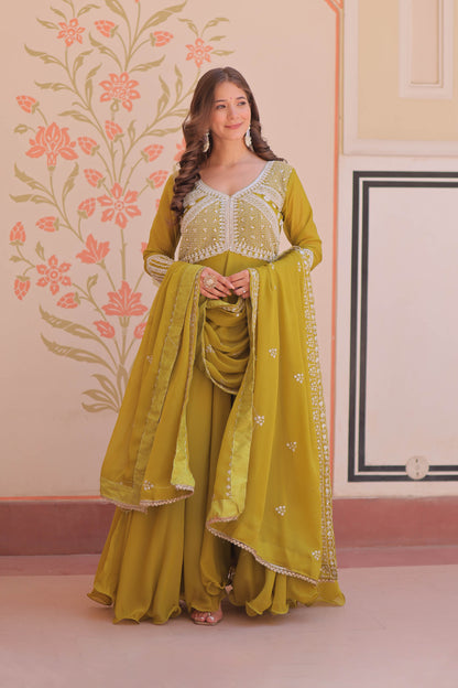Ishani Parrot Green Sequin Beads Embroidered Gown With Duppata