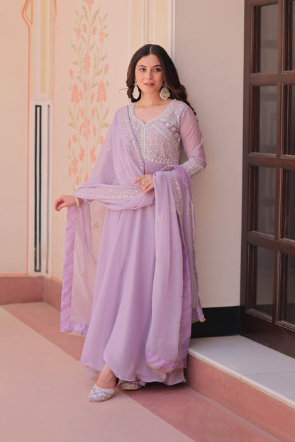 Ishani Lavender Sequin Beads Embroidered Gown With Duppata