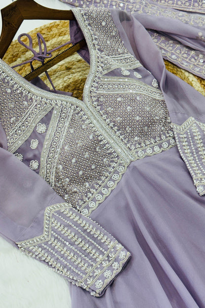 Ishani Lavender Sequin Beads Embroidered Gown With Duppata
