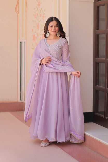 Ishani Lavender Sequin Beads Embroidered Gown With Duppata