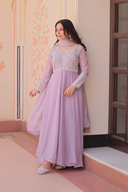 Ishani Lavender Sequin Beads Embroidered Gown With Duppata