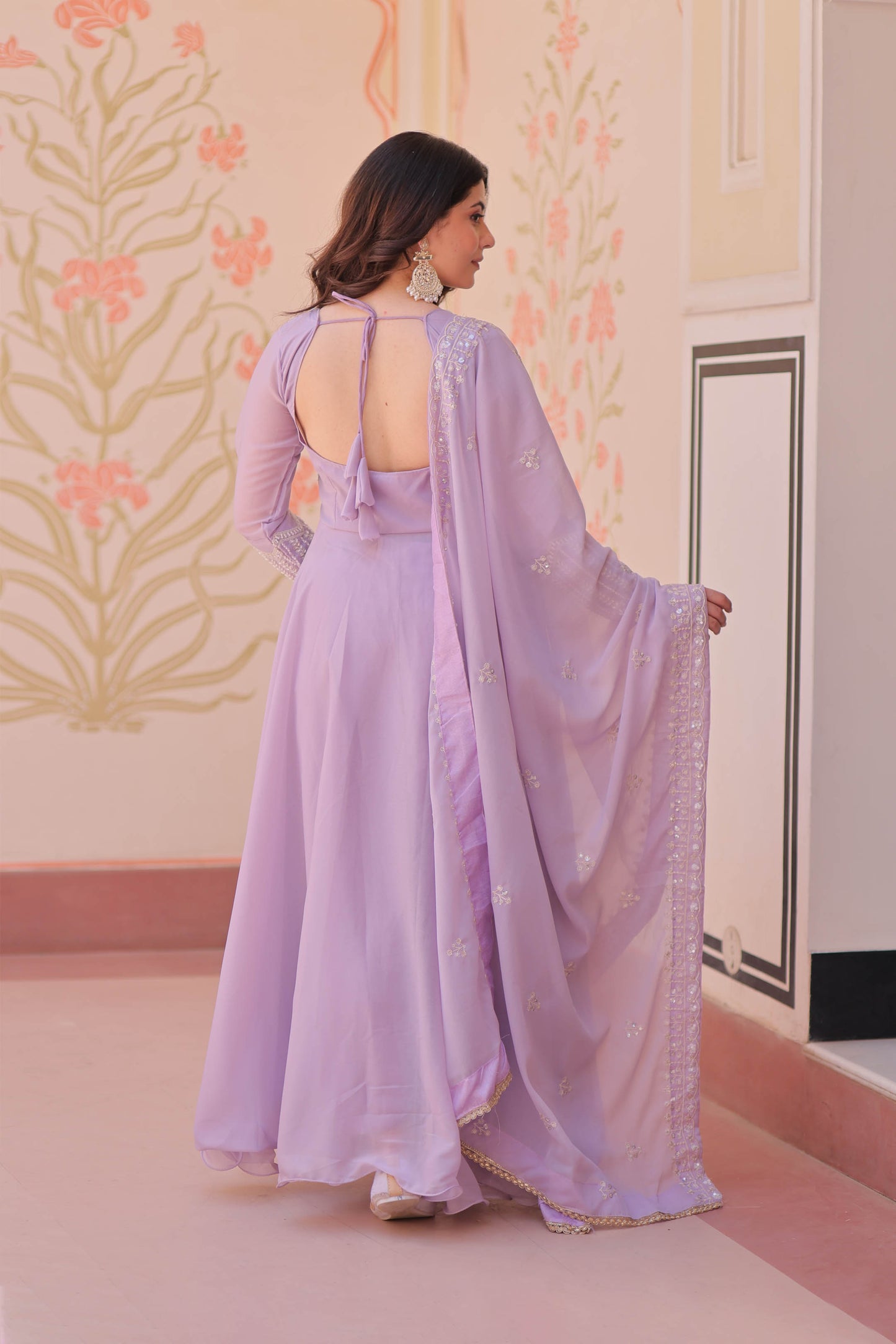 Ishani Lavender Sequin Beads Embroidered Gown With Duppata