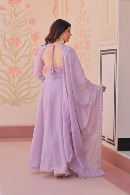 Ishani Lavender Sequin Beads Embroidered Gown With Duppata