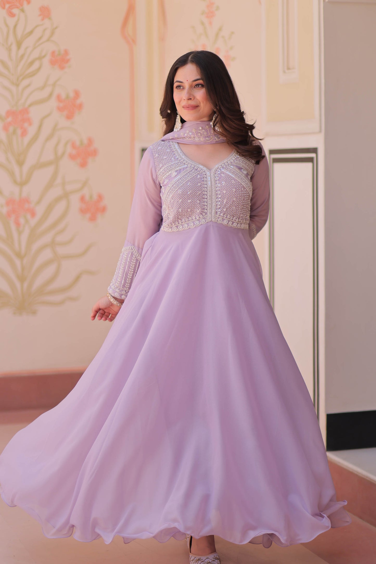 Ishani Lavender Sequin Beads Embroidered Gown With Duppata