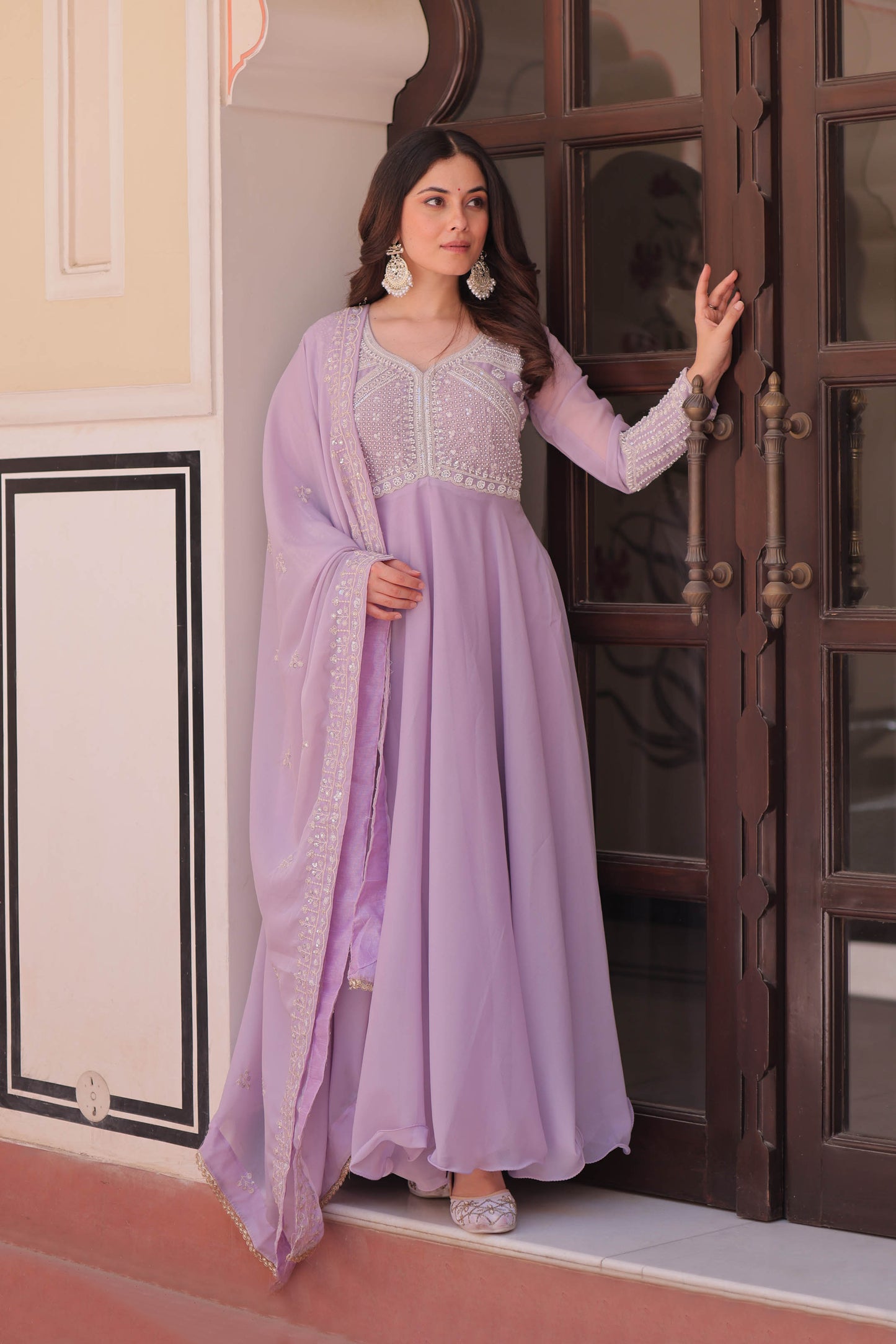 Ishani Lavender Sequin Beads Embroidered Gown With Duppata