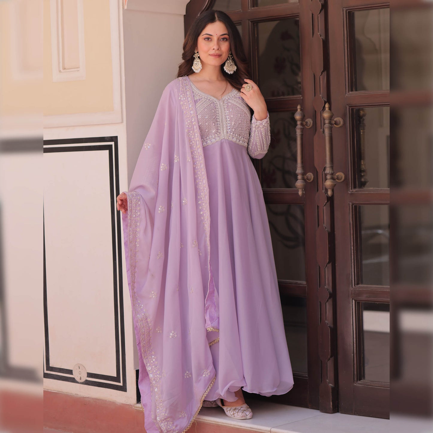 Ishani Lavender Sequin Beads Embroidered Gown With Duppata