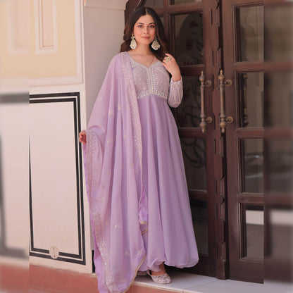 Ishani Lavender Sequin Beads Embroidered Gown With Duppata