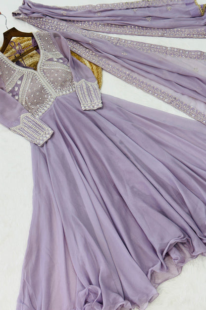 Ishani Lavender Sequin Beads Embroidered Gown With Duppata