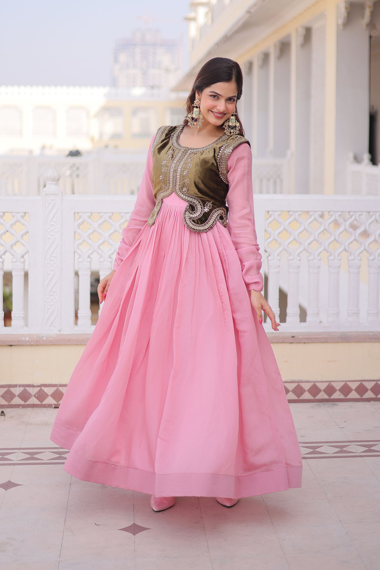 Blush Pink Gown with Olive Koti