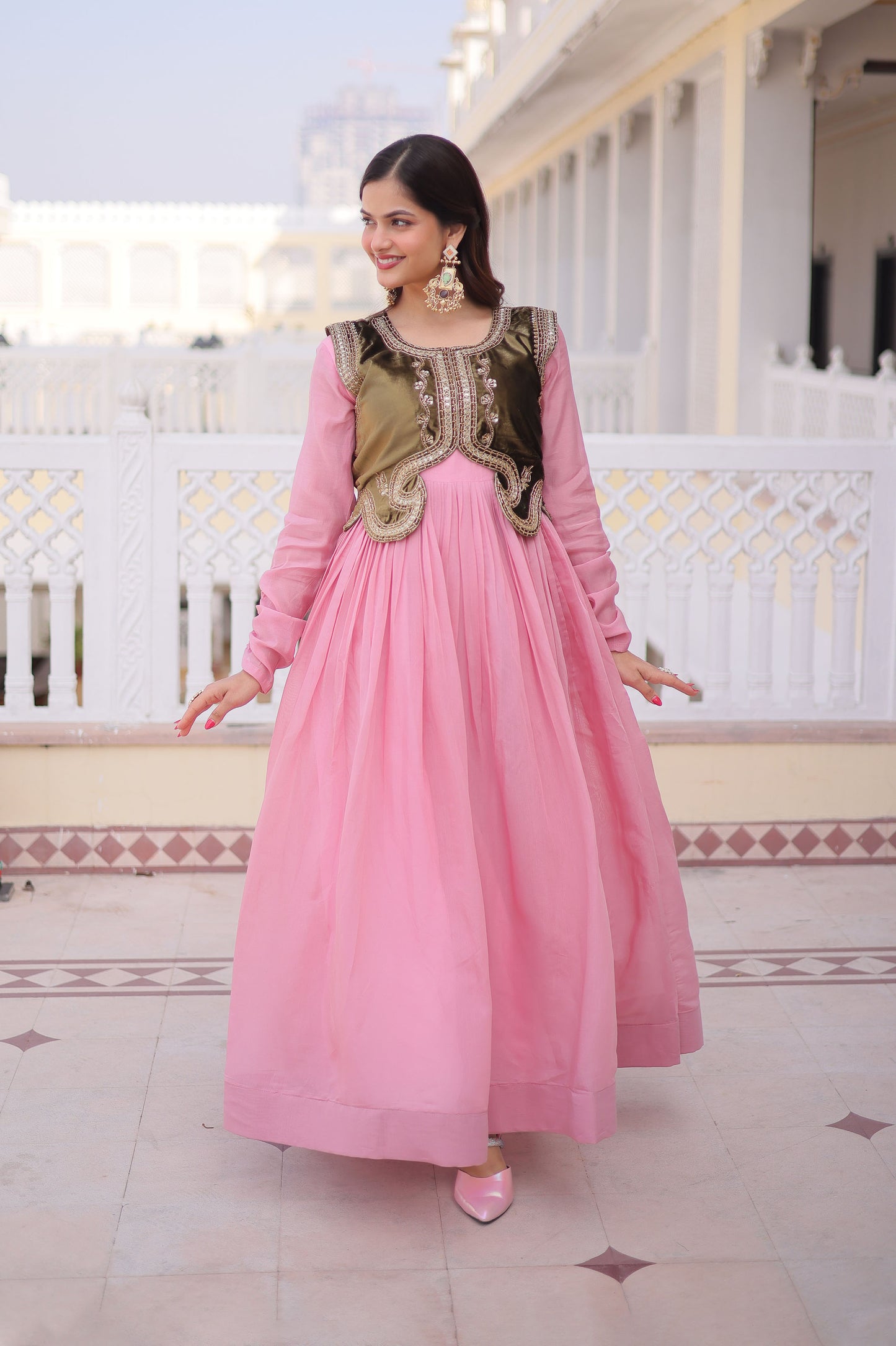 Blush Pink Gown with Olive Koti