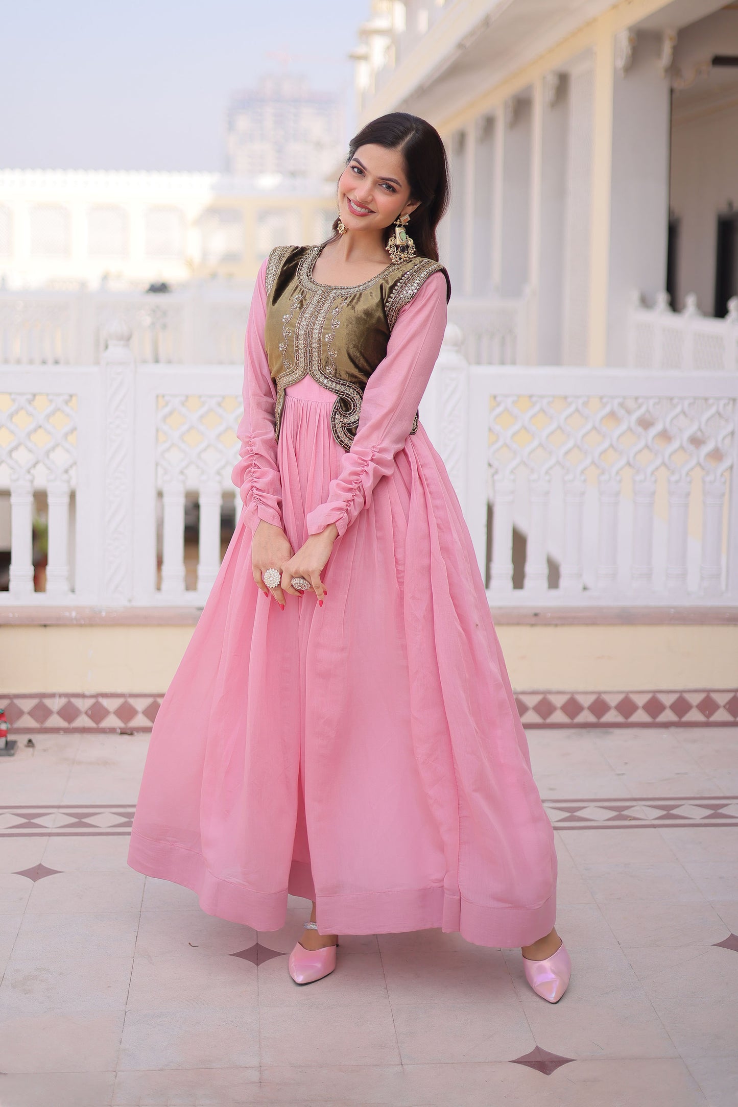Blush Pink Gown with Olive Koti