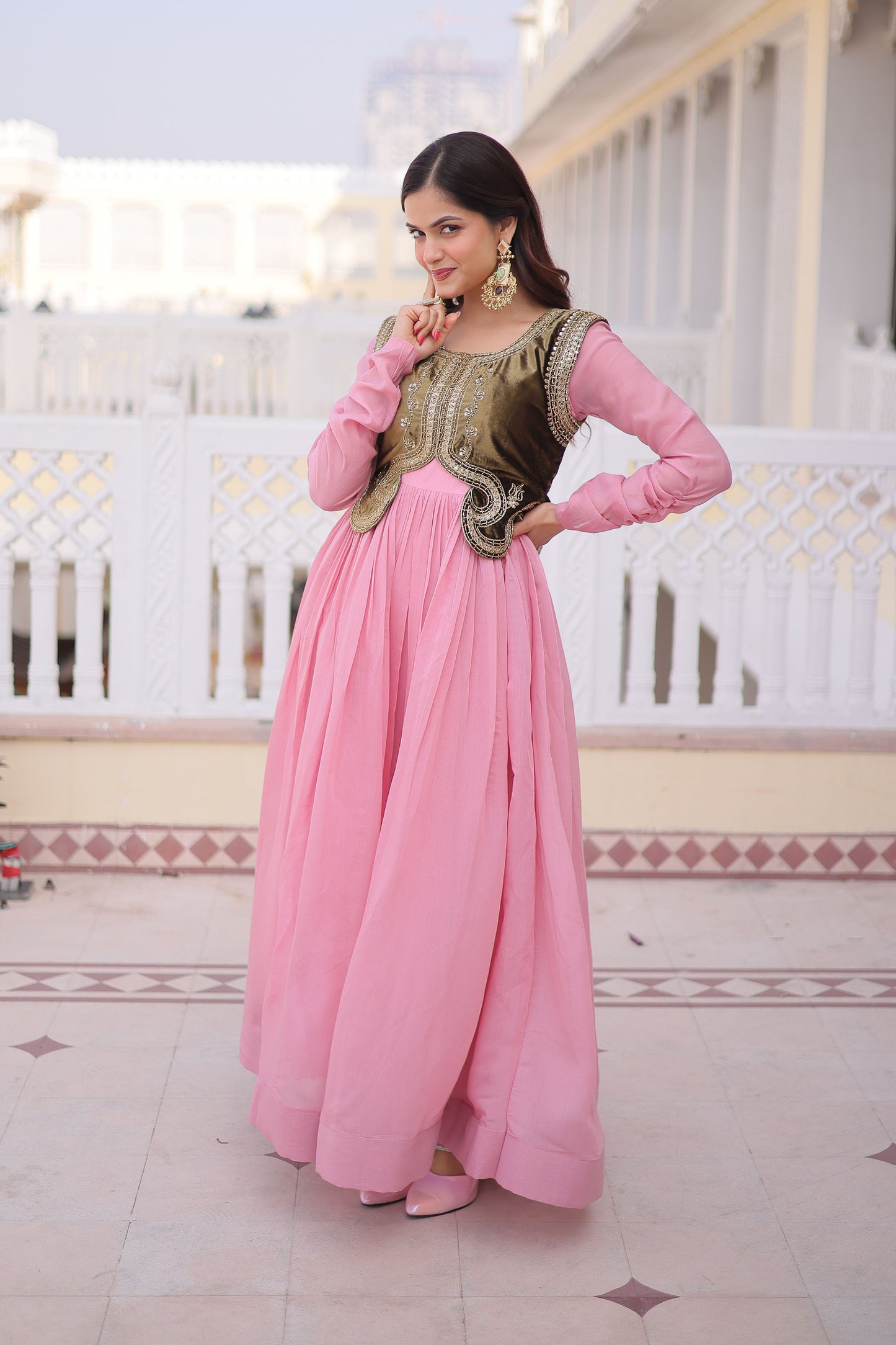 Blush Pink Gown with Olive Koti