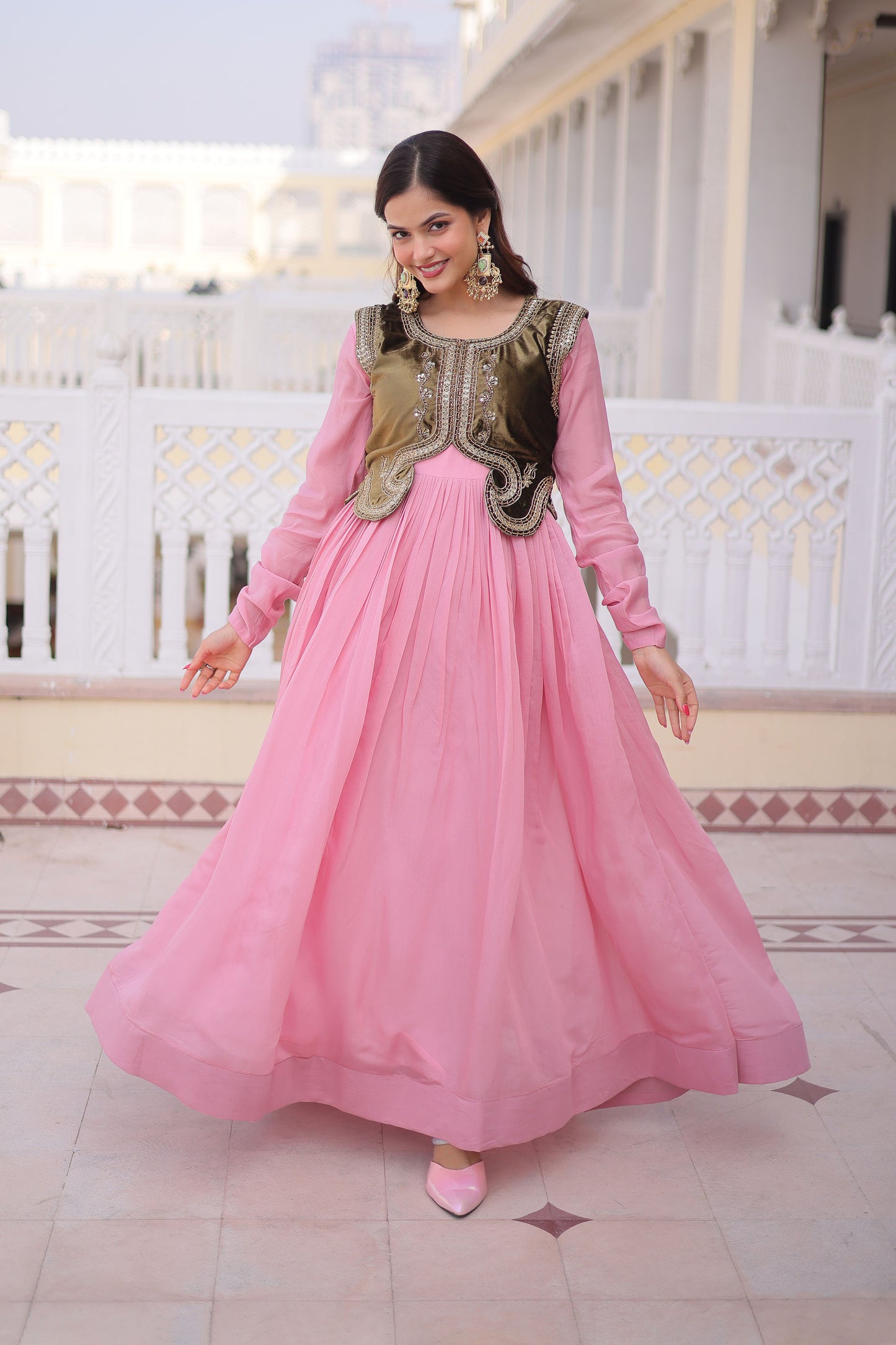 Blush Pink Gown with Olive Koti