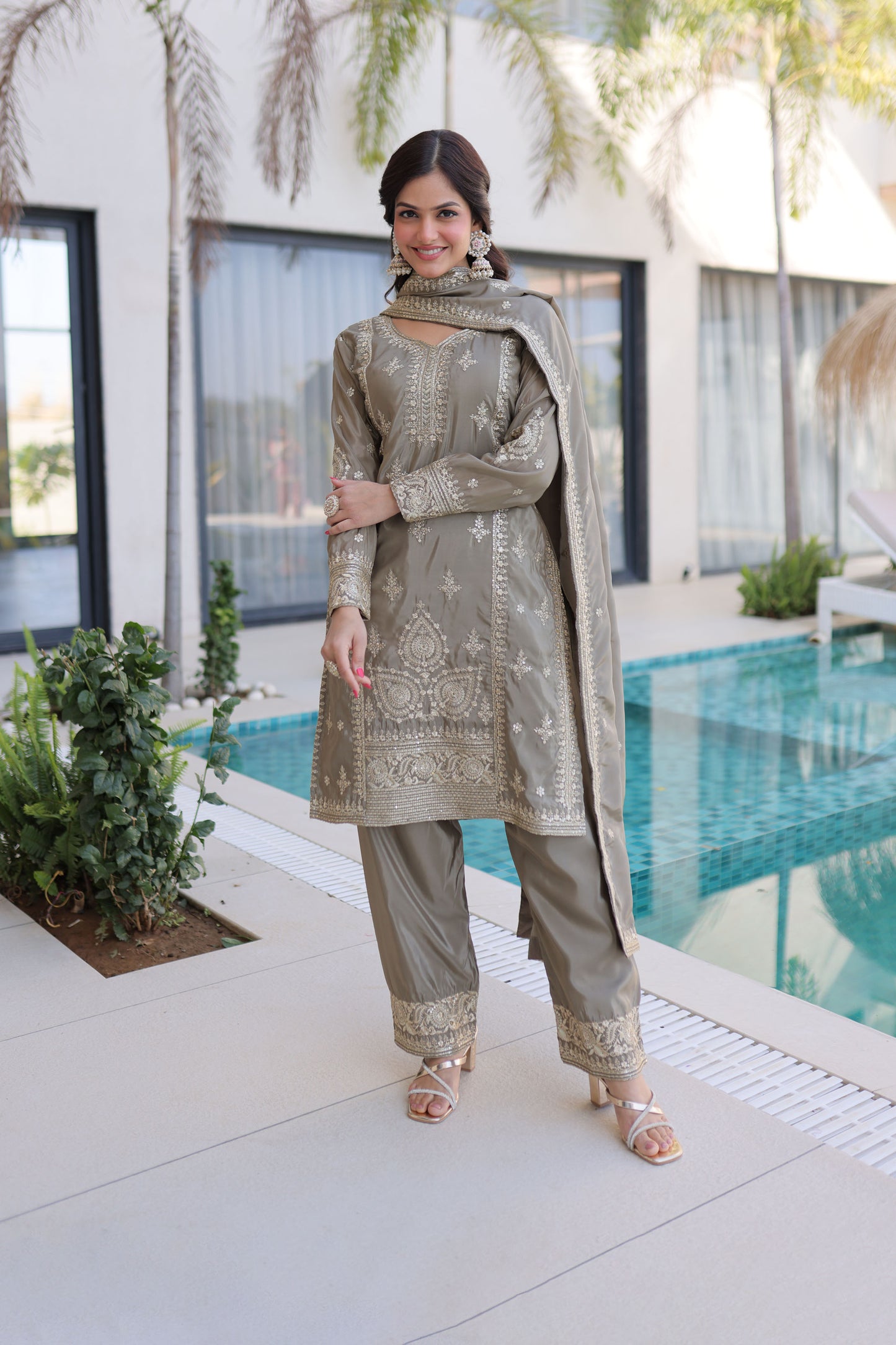 Beige Brilliance Gota Patti Kurta Set