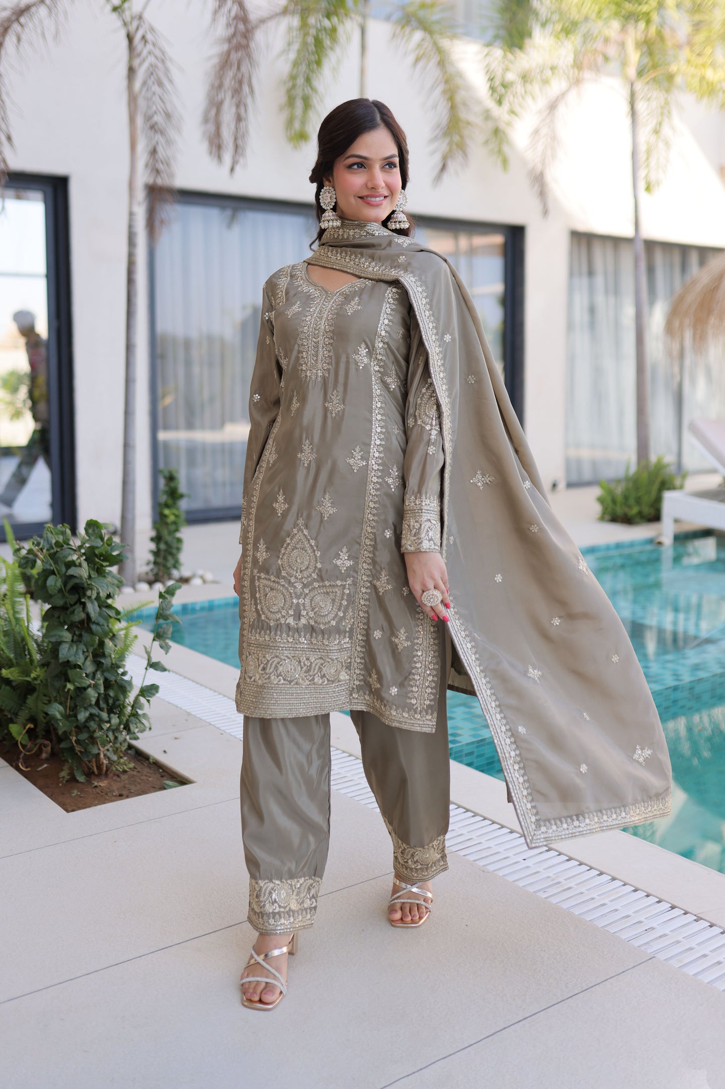 Beige Brilliance Gota Patti Kurta Set