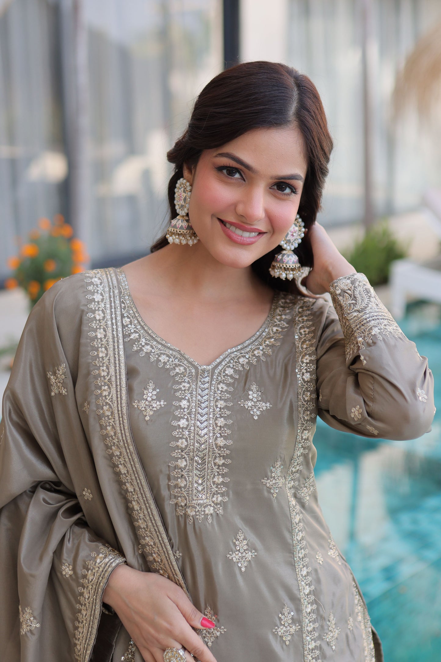 Beige Brilliance Gota Patti Kurta Set