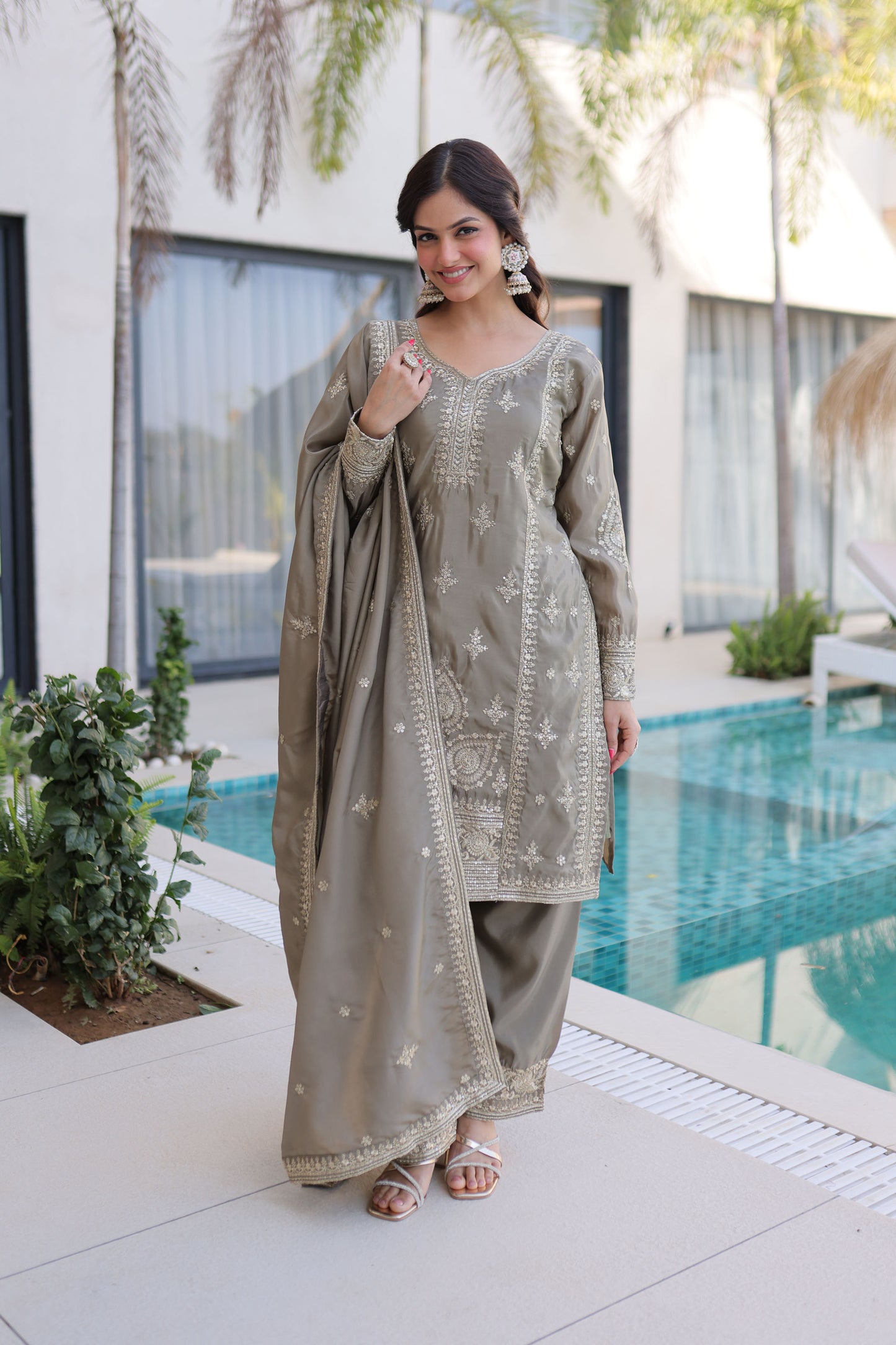 Beige Brilliance Gota Patti Kurta Set