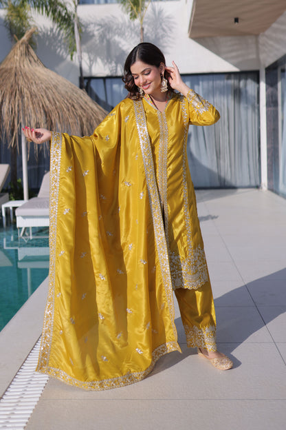 Golden Sunshine Yellow Silk Suit Set