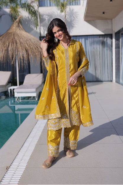 Golden Sunshine Yellow Silk Suit Set