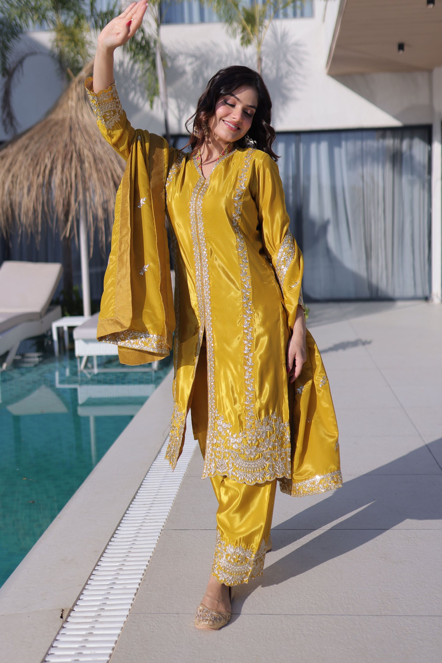 Golden Sunshine Yellow Silk Suit Set