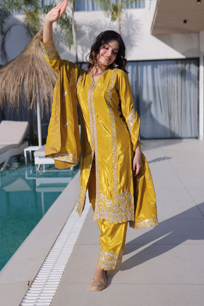 Golden Sunshine Yellow Silk Suit Set