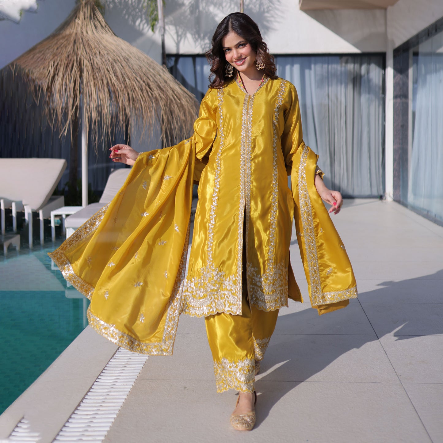 Golden Sunshine Yellow Silk Suit Set