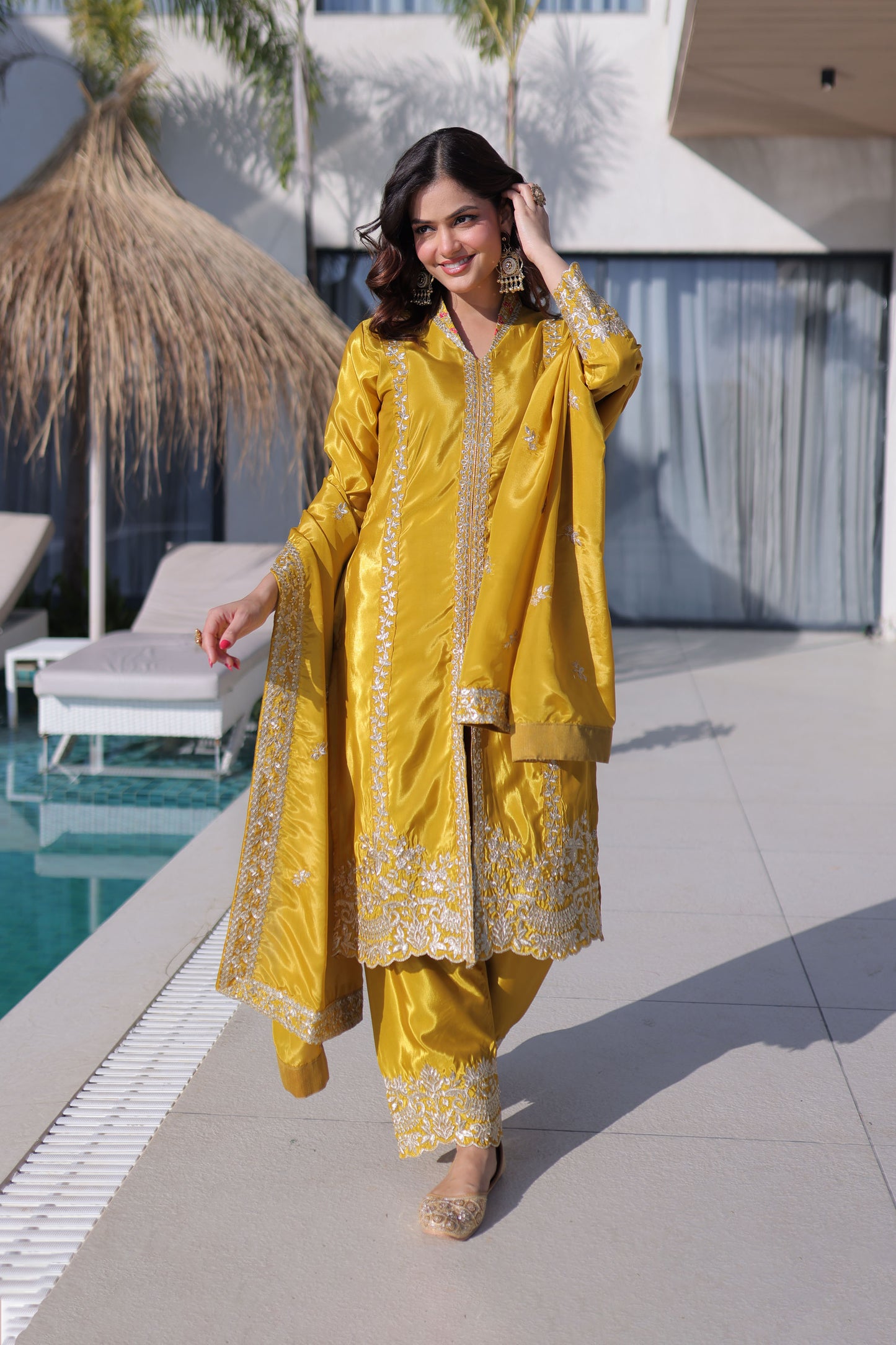 Golden Sunshine Yellow Silk Suit Set