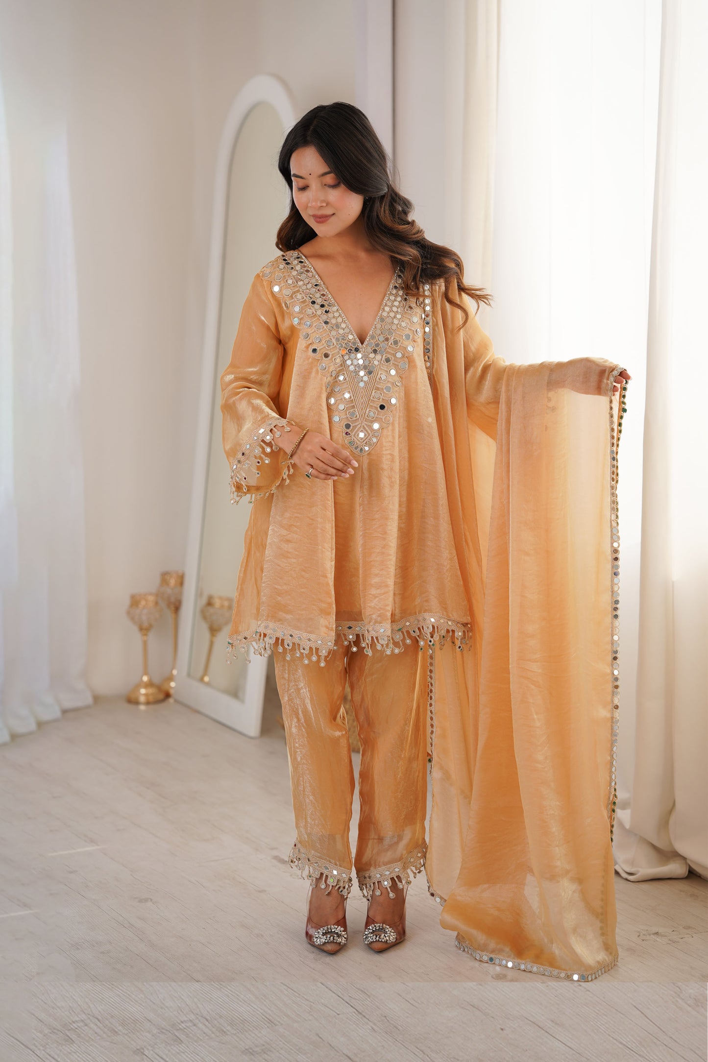 Sonal Chiku Mirror-Work Tissue Silk Suit Set
