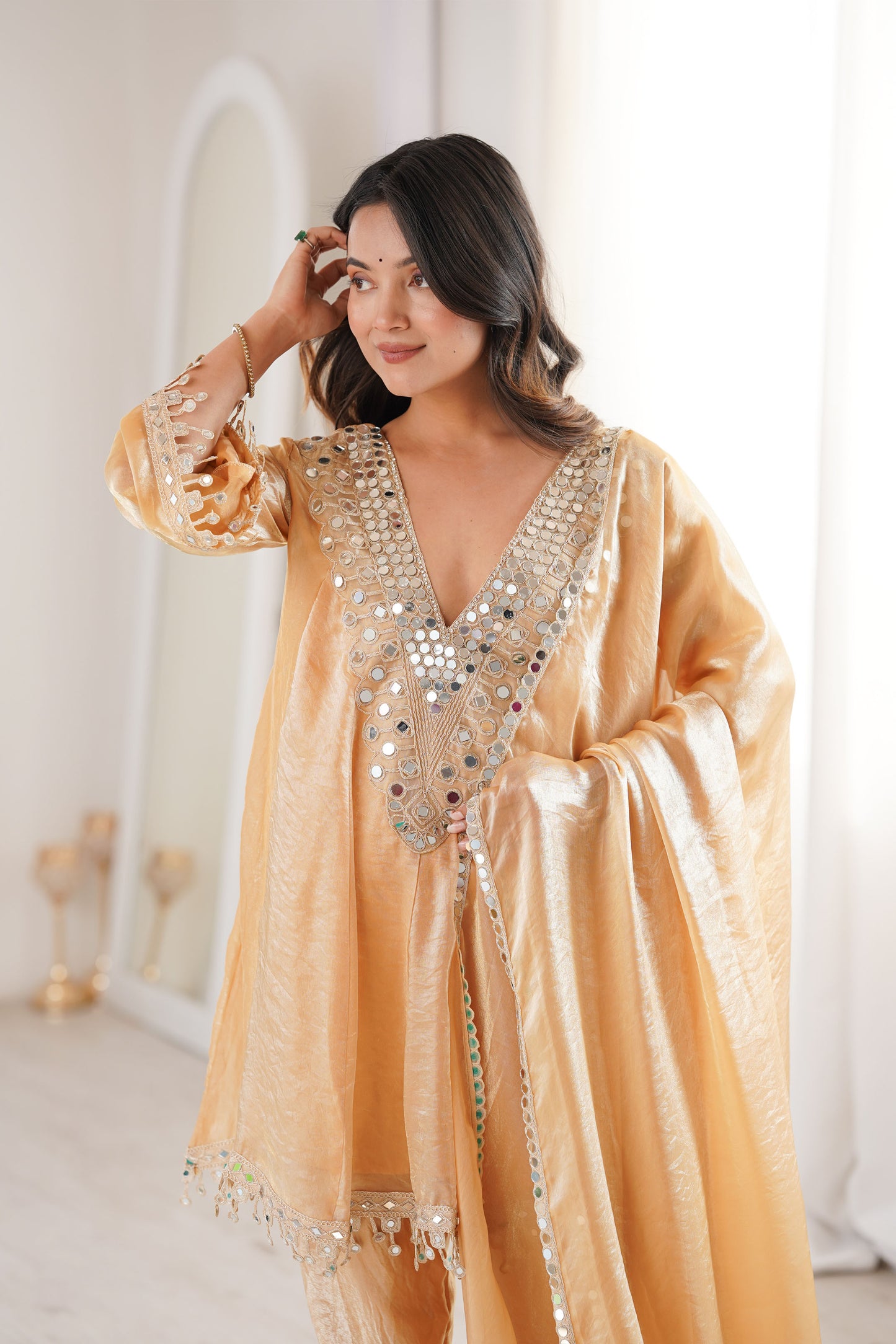 Sonal Chiku Mirror-Work Tissue Silk Suit Set