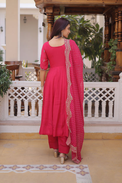 Rajwadi Pink Mal Chanderi Anarkali Suit Set