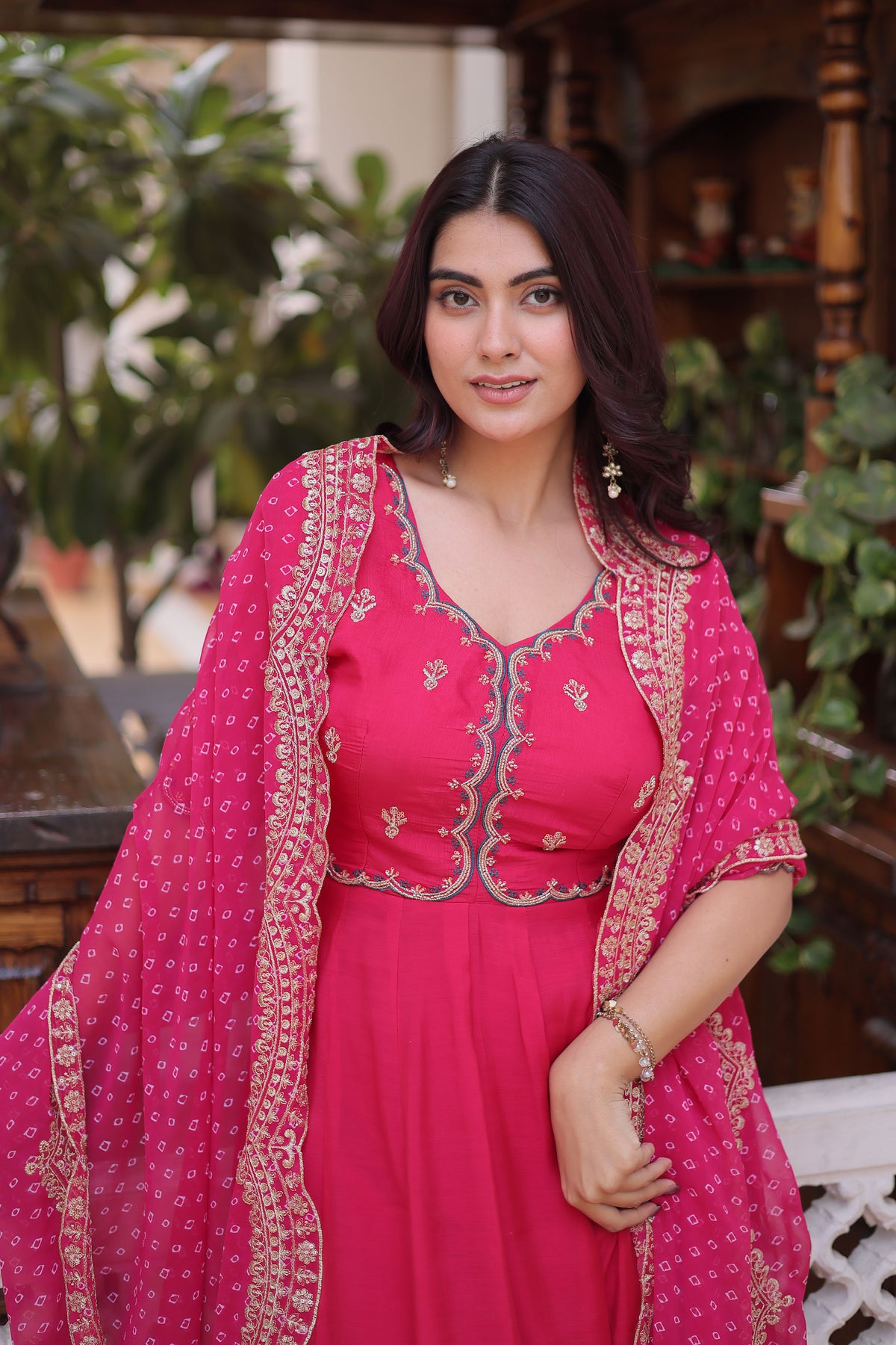 Rajwadi Pink Mal Chanderi Anarkali Suit Set