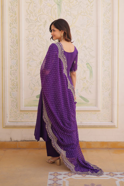 Rajwadi Purple Mal Chanderi Anarkali Suit Set