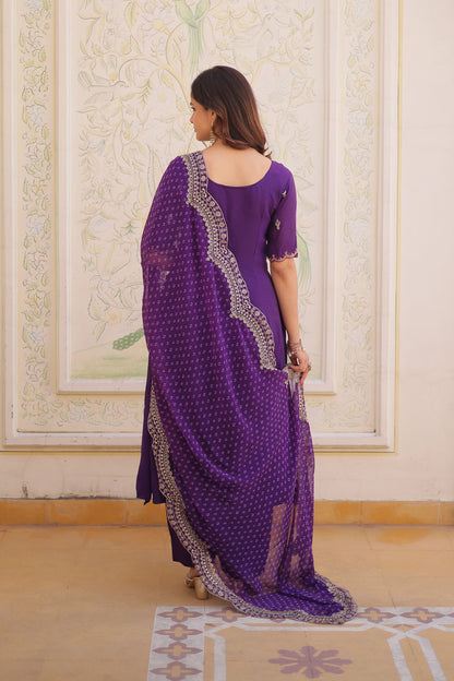 Rajwadi Purple Mal Chanderi Anarkali Suit Set