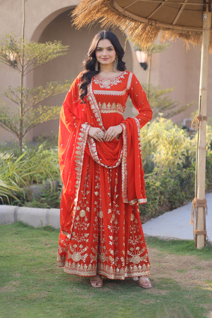 Meherzaan Fanta Orange Star Georgette Gown Set