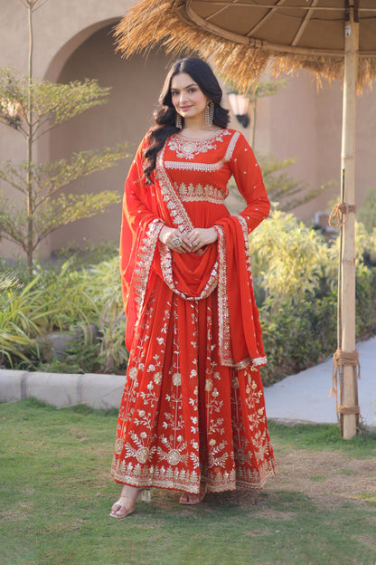 Meherzaan Fanta Orange Star Georgette Gown Set