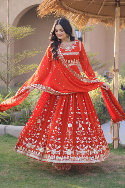 Meherzaan Fanta Orange Star Georgette Gown Set