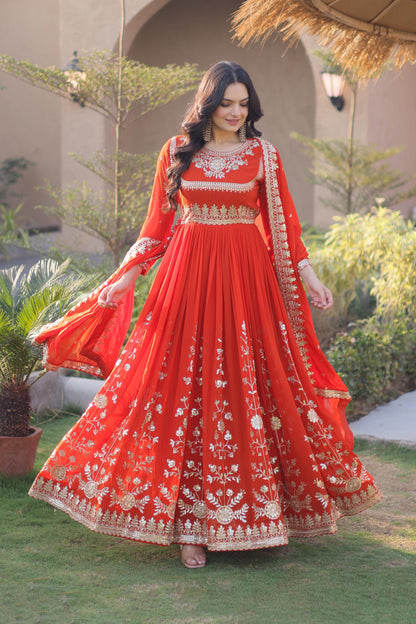 Meherzaan Fanta Orange Star Georgette Gown Set