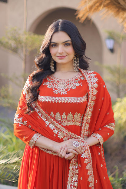Meherzaan Fanta Orange Star Georgette Gown Set