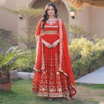 Meherzaan Fanta Orange Star Georgette Gown Set