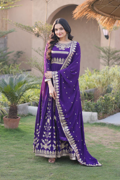 Meherzaan Purple Star Georgette Gown Set