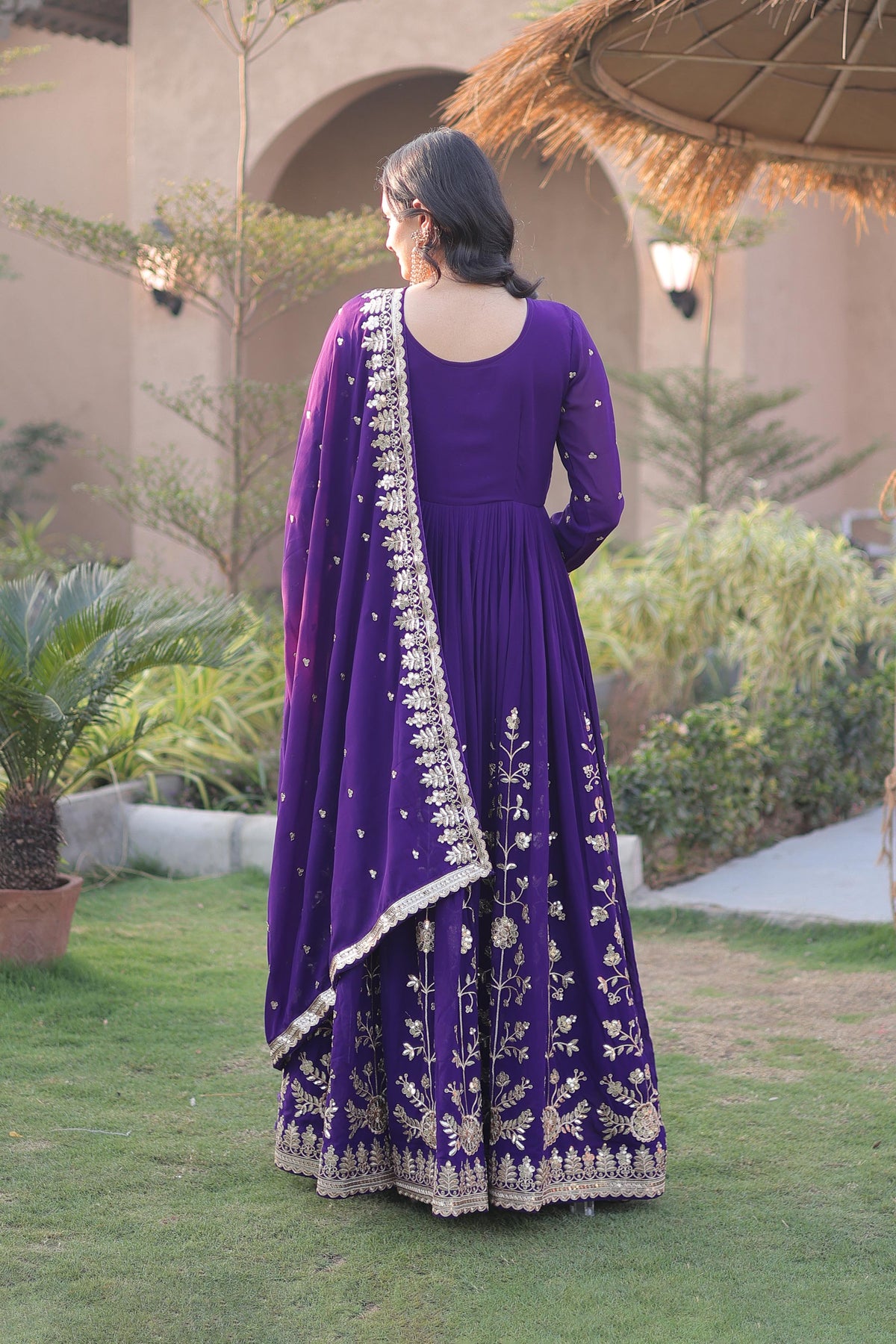 Meherzaan Purple Star Georgette Gown Set