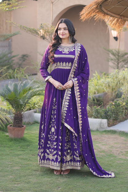 Meherzaan Purple Star Georgette Gown Set