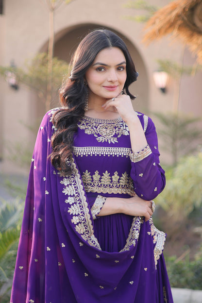 Meherzaan Purple Star Georgette Gown Set