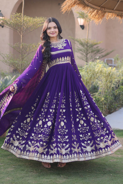 Meherzaan Purple Star Georgette Gown Set