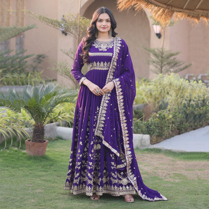 Meherzaan Purple Star Georgette Gown Set