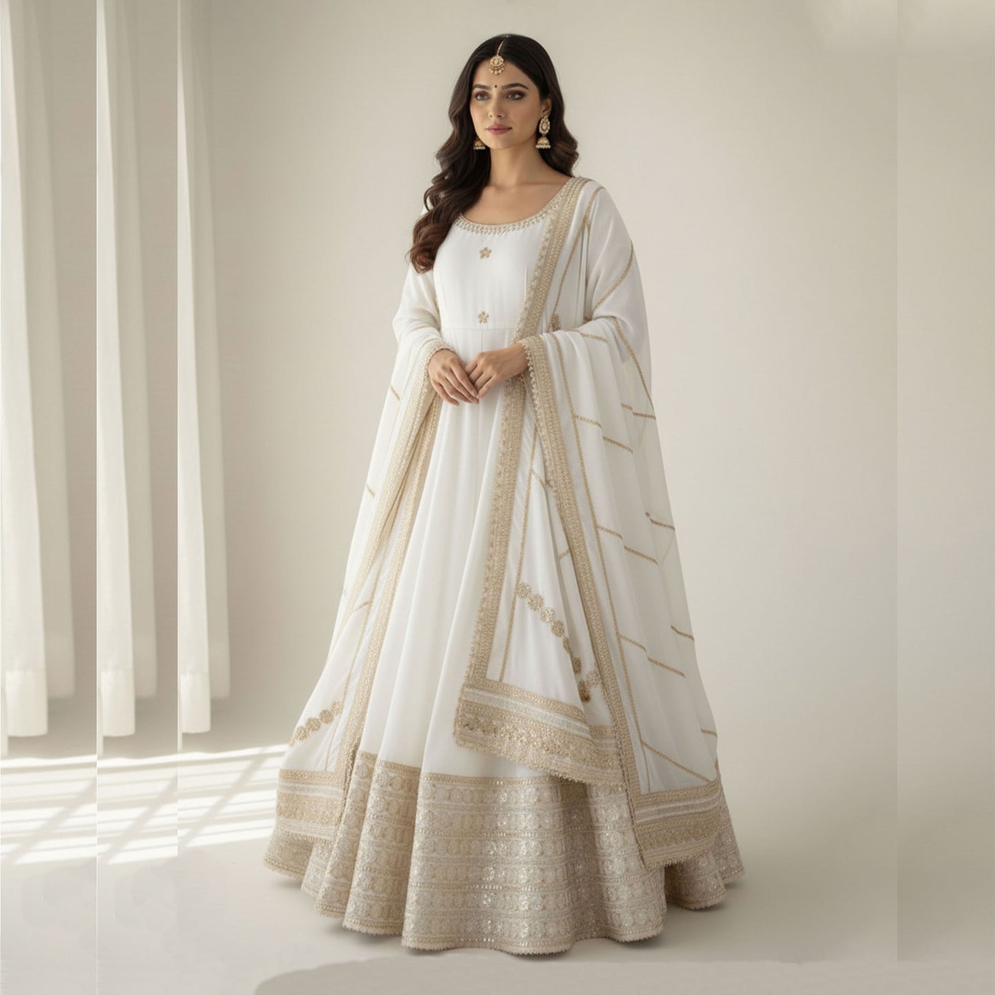 Ujjwala White Gold & Red Floral Embroidered Anarkali Suit Set