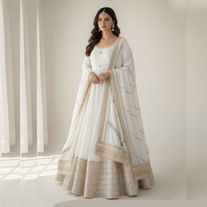 Ujjwala White Gold & Red Floral Embroidered Anarkali Suit Set