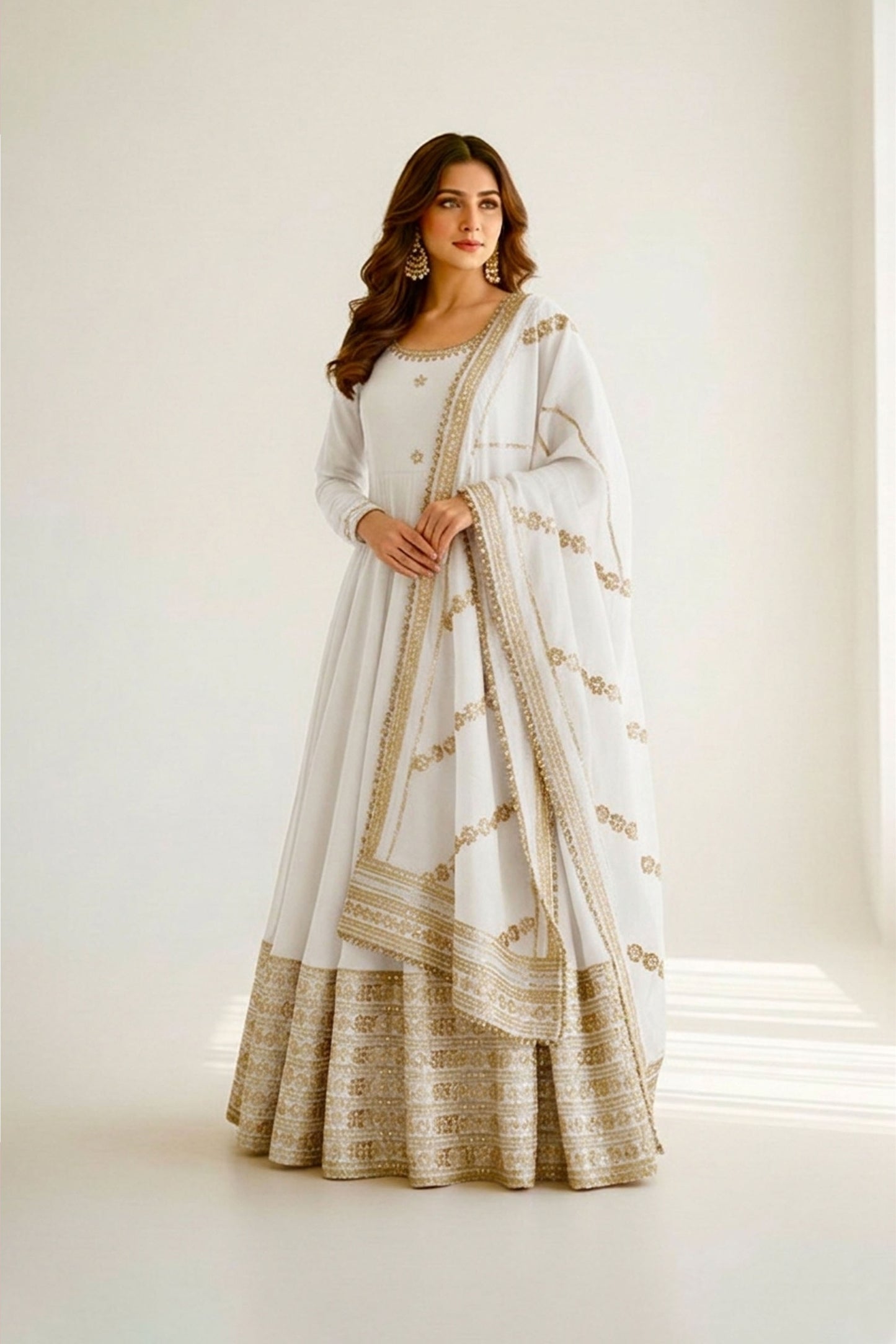 Ujjwala White Gold & Red Floral Embroidered Anarkali Suit Set