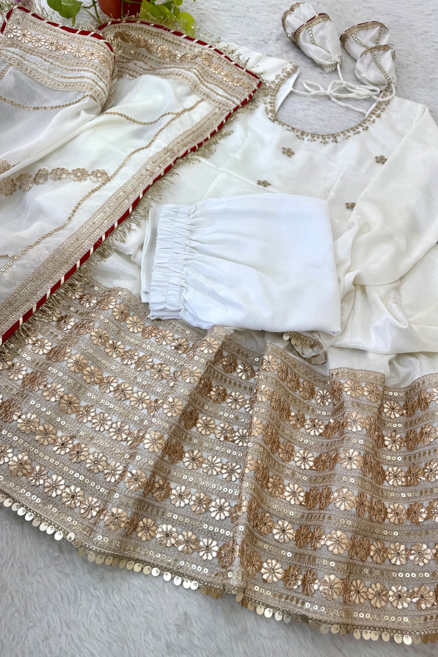 Ujjwala White Gold & Red Floral Embroidered Anarkali Suit Set